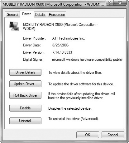 If you double-click a device in Device Manager, you can then update the driver, roll back the driver, disable the device, or uninstall the driver.