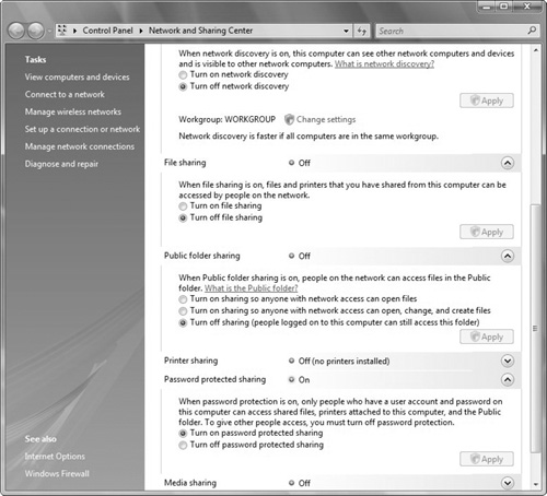 Managing network services with the Network and Sharing Center.