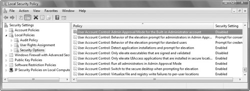 Using local policies to change UAC settings.