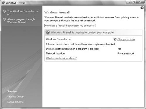 Windows Firewall options in the Control Panel.