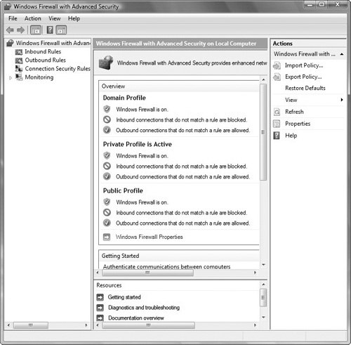 Enabling or disabling Windows Firewall using the Control Panel.