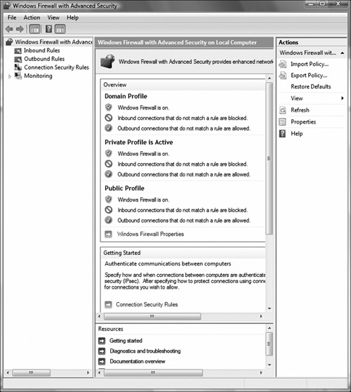 Windows Firewall with Advanced Security console.