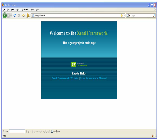 Zend Framework project welcome screen