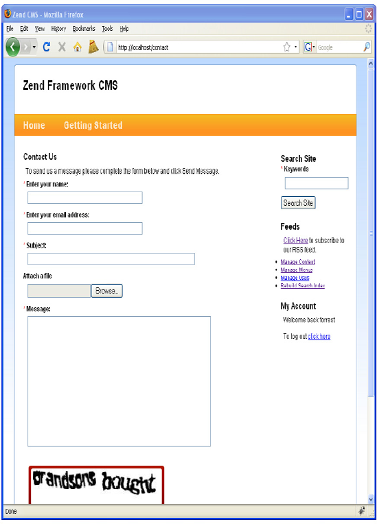 The contact form with the file upload control