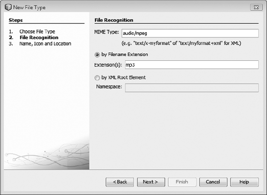 Creating a new file type for MP3 files using the wizard
