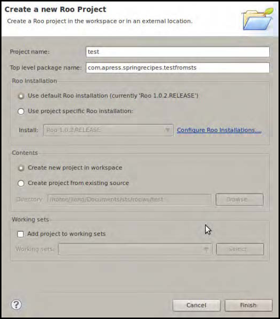 The New Roo Project dialog in SpringSource Tool Suite