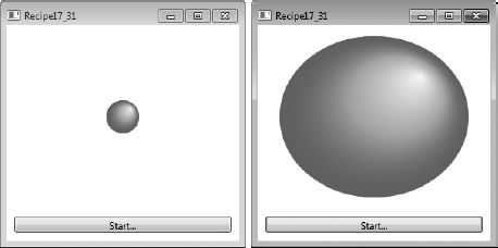 An animated ellipse in its initial state (left) and after several seconds havepassed(right)