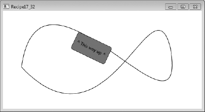 A control midway through a path animation. Notice how the control is oriented such that it follows a tangent to the gradient of the curve.