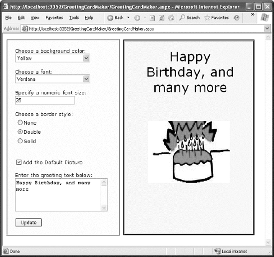 A user-configured greeting card