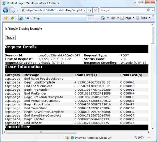 Tracing the simple ASP.NET page