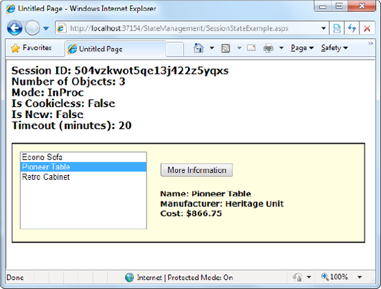 A session state example with data objects