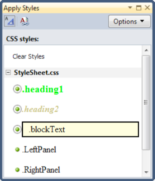 Applying a style with the Apply Styles window