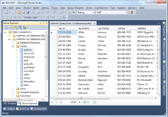 Editing table data in Visual Studio