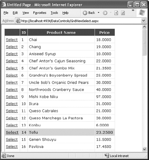 GridView selection