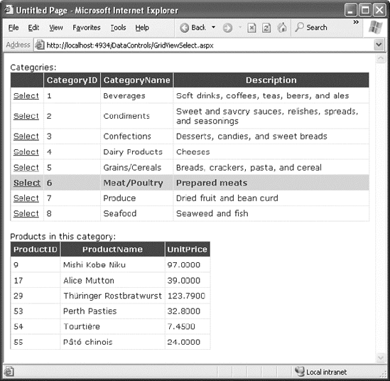 A master-details page