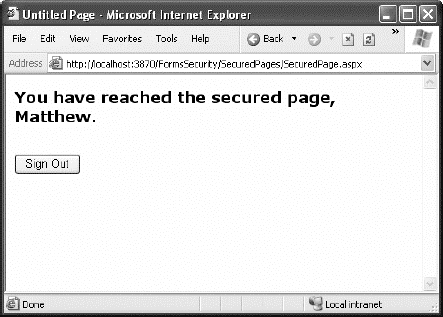 Accessing a secured page