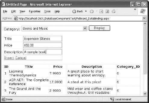 Inserting with the DetailsView