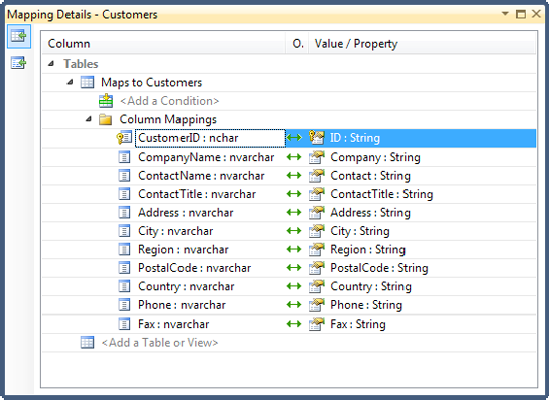 Renamed fields in the Table Mapping window