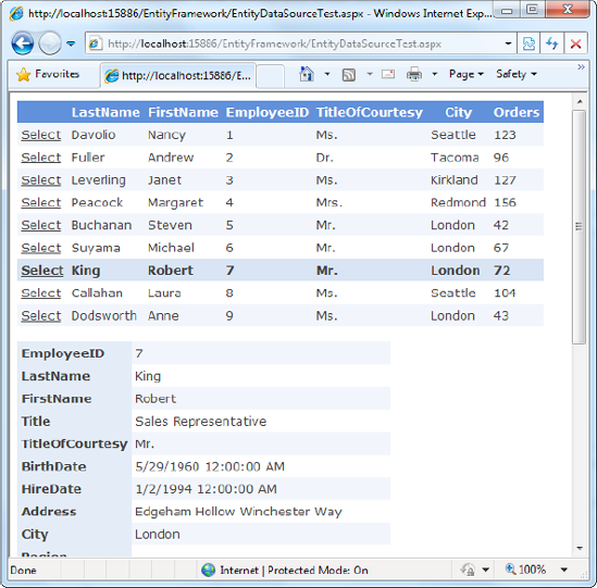 Managing a table with the EntityDataSource