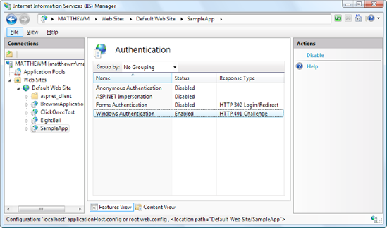 Configuring Windows authentication