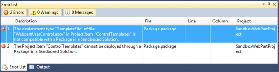 Sandboxed solutions can't contain files that deploy into the 14 hive.