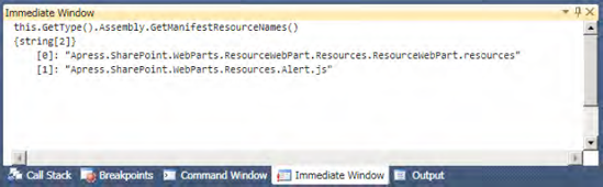 You can retrieve embedded resource names using the Immediate window.