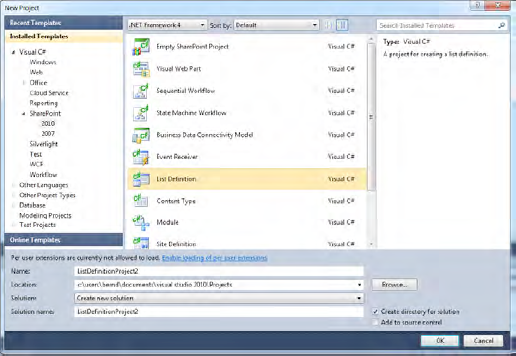 SharePoint project templates in Visual Studio 2010