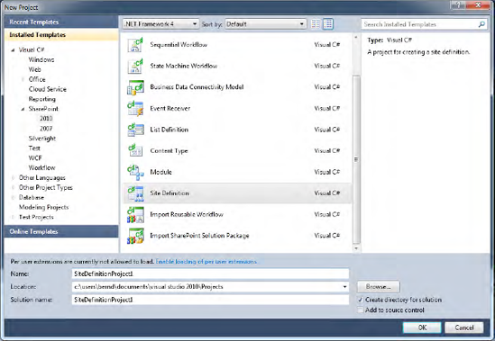 Site definition project template in Visual Studio2010