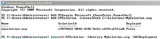 Deploying a solution using PowerShell