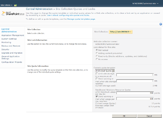 Setting site collection quotas and locks for sandboxed solutions