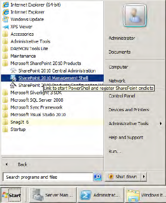 Starting the SharePoint 4.0 management shell