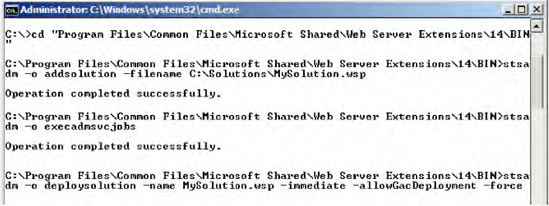 Deploying a solution using stsadm