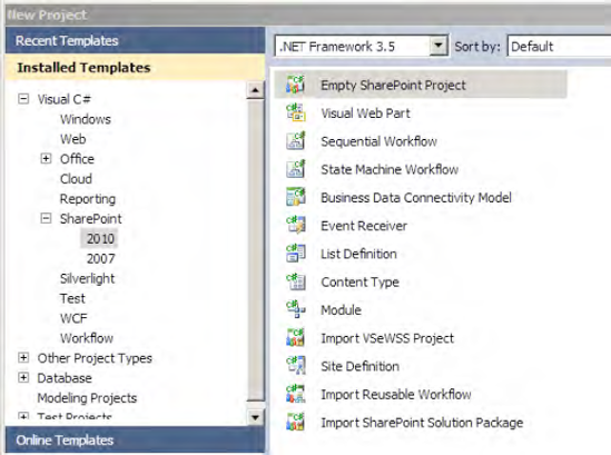 SharePoint project templates in Visual Studio 2010