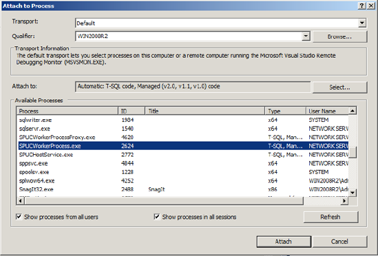 Attaching to the SPUCWorkerProcess.exe process