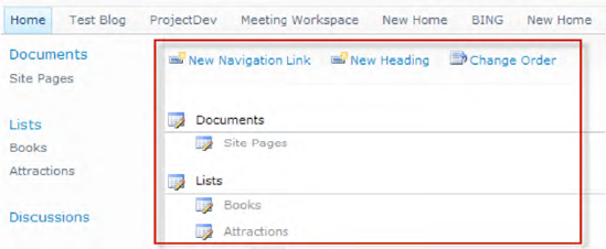 Customize the quick launch navigation through the SharePoint UI.