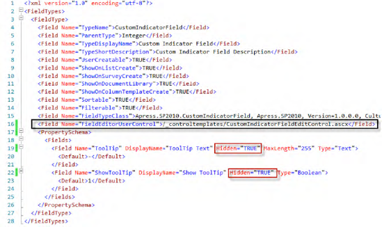 Modify fldtypes_CustomIndicatorField.xml to support a field editor user control.