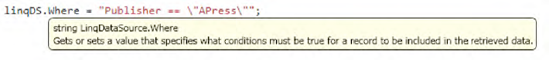 The Where property of the LINQ data source