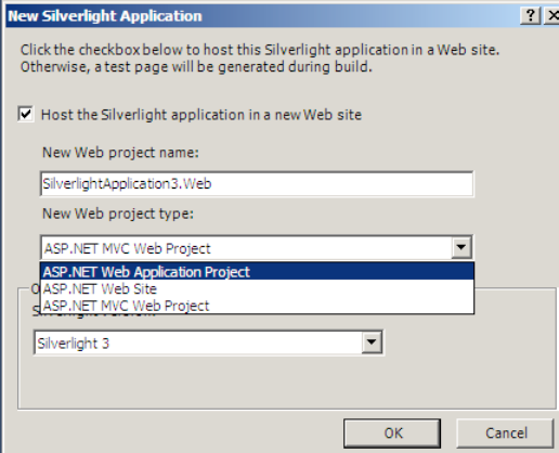 Options available for Silverlight projects