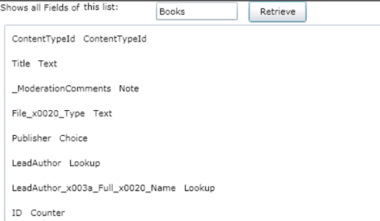 A ListBox displays a list's field definitions