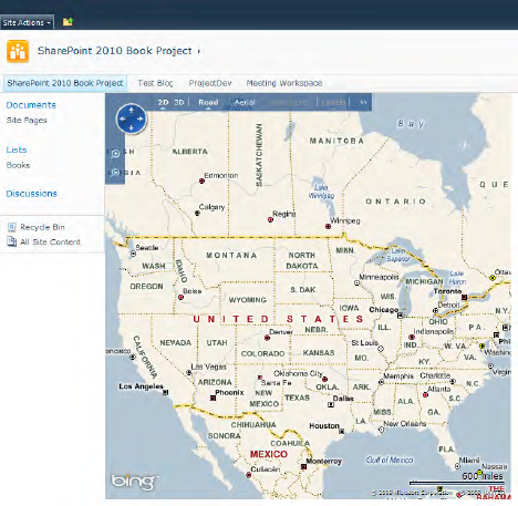 SharePoint application page with Bing Maps