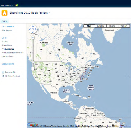 SharePoint application page with Google Maps