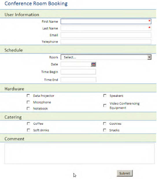 Example form template: Conference Room Booking