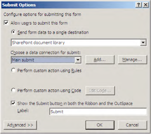 Setting submit options