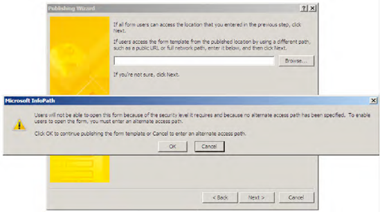 Publishing to a network location: Alternative access path