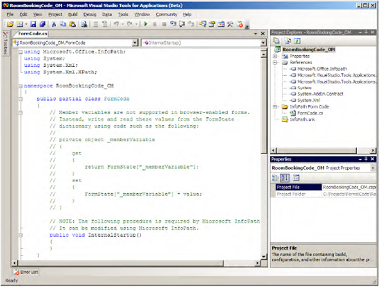 Basic InfoPath project with VSTA