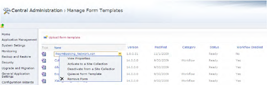 Manage form templates in Central Adminstration