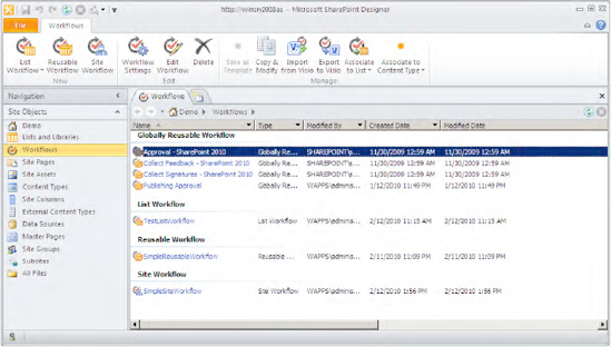 List of workflows in SharePoint Designer 2010