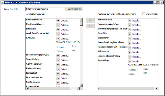 A simple WPF application for handling site features