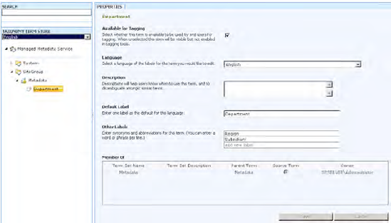 Managing metadata through the term store