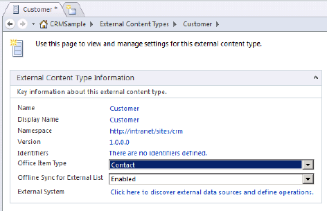 Defining the Customer external content type